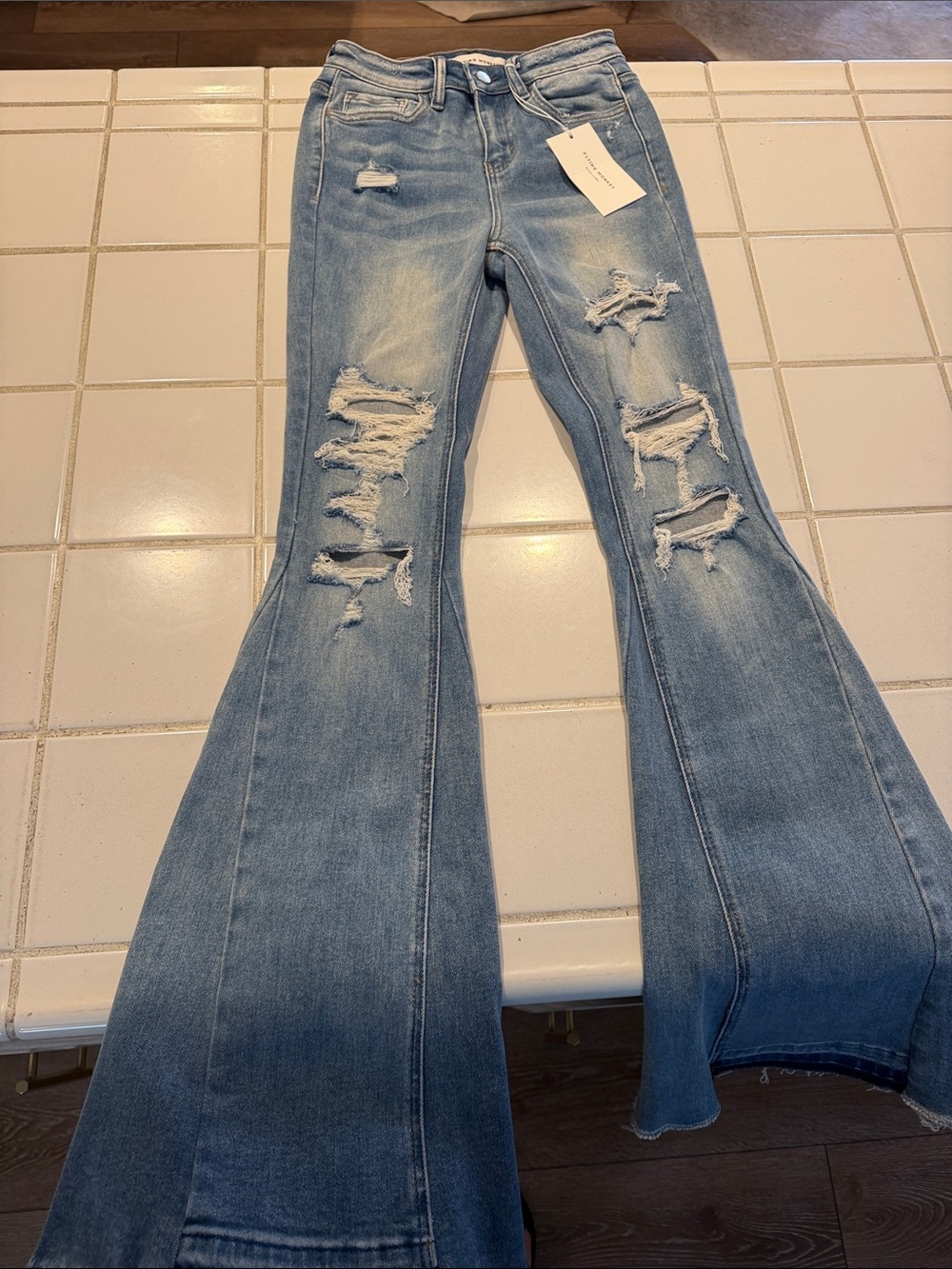 Flying Monkey Light Blue Distressed Flare Jeans
